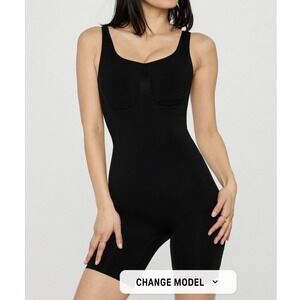 Yitty Shapewear Bodysuit Black M L Open Gusset Compression Tank Mid Thigh Style